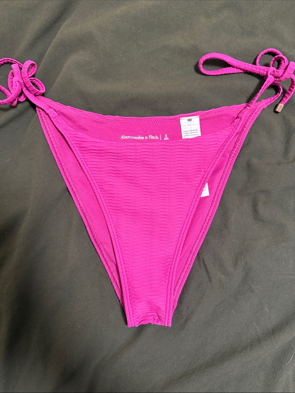Abercrombie & Fitch Women's Hot Pink Textured Tie-Side Bikini Bottom